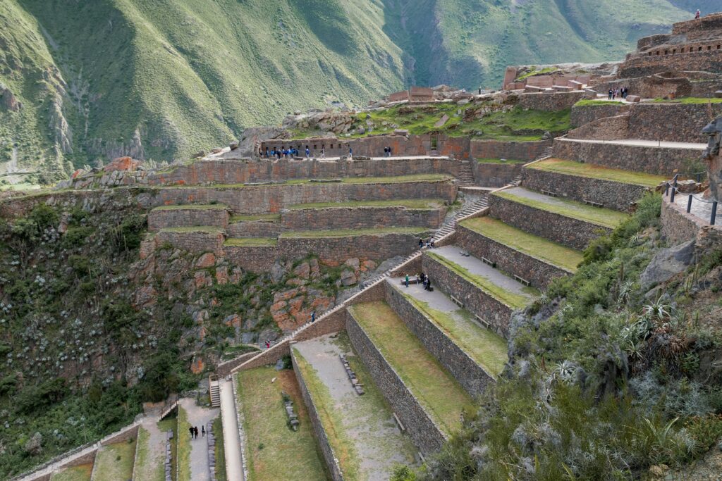 Scenic view of ancient Incan terraces in Ollantaytambo, Cuzco, Peru.